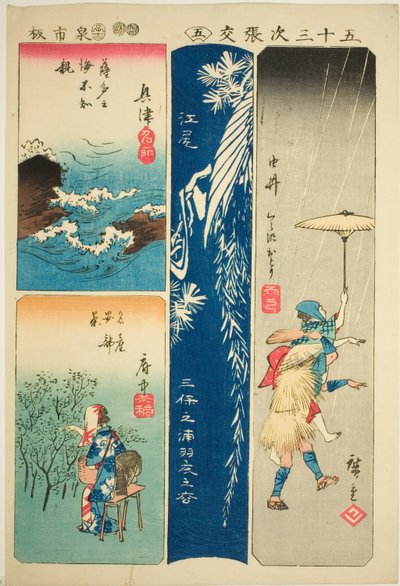 Okitsu, Ejiri, Yui e Fuchu, n. 5 dalla serie "Ritagli delle cinquantatré stazioni (Gojusan tsugi harimaze)" da Utagawa Hiroshige