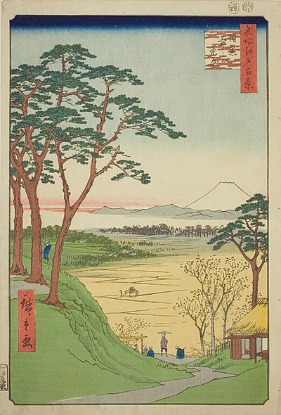 Casa da tè del vecchio, Meguro (Meguro Jijigachaya), n. 84 della serie "Cento vedute famose di Edo (Meisho Edo hyakkei)". da Utagawa Hiroshige