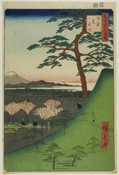Fuji originale, Meguro (Meguro Moto-Fuji), dalla serie "Cento vedute famose di Edo (Meisho Edo hyakkei)". da Utagawa Hiroshige