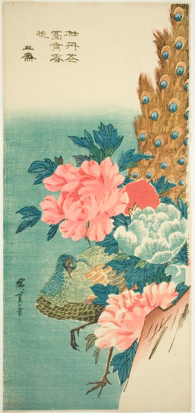 Pavone e peonie da Utagawa Hiroshige