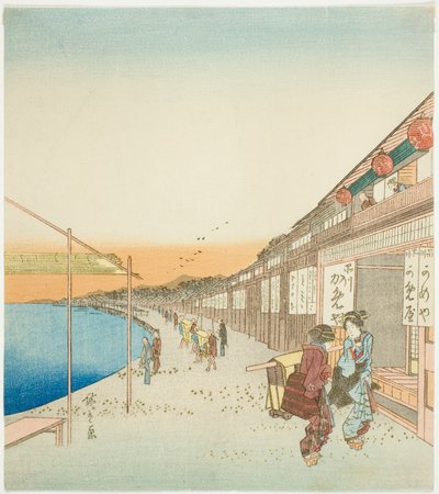Pedoni e negozi presso il porto di Shinagawa da Utagawa Hiroshige
