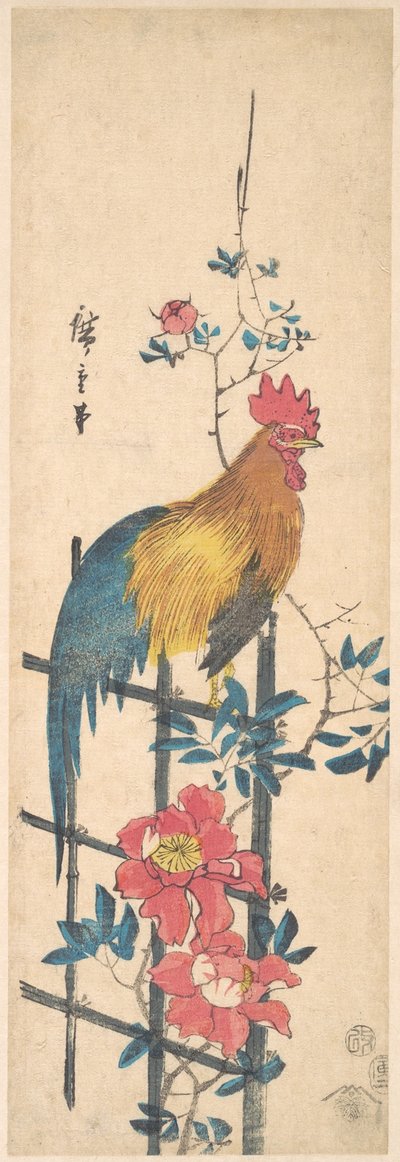 Pfingstrose und Hahn da Utagawa Hiroshige
