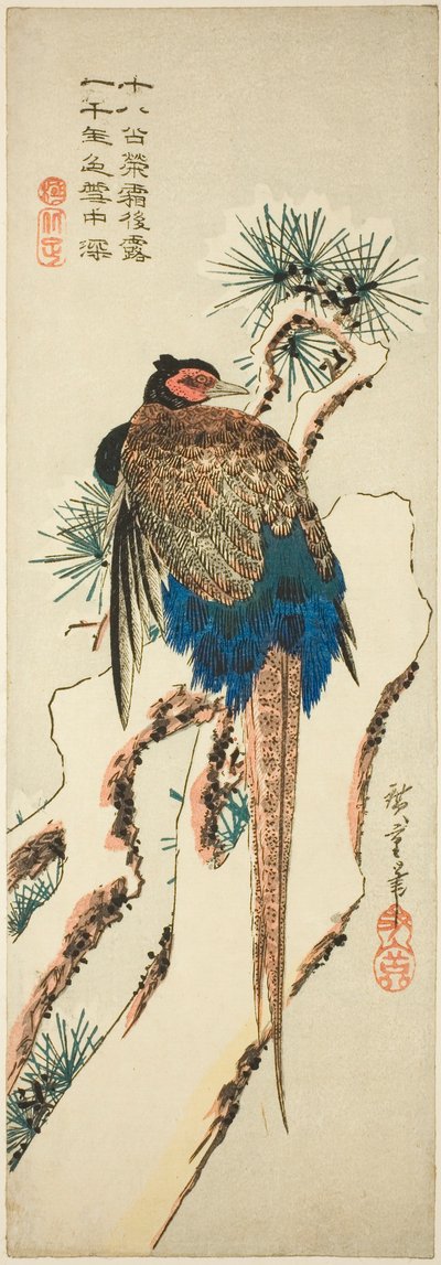 Fagiano su un pino coperto di neve da Utagawa Hiroshige
