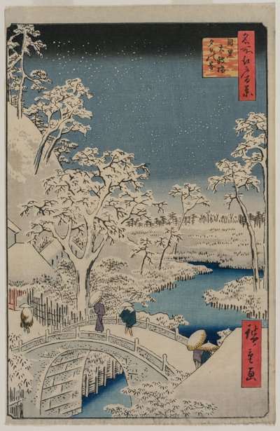 Immagine del crepuscolo al Ponte del Tamburo a Meguro, dalla serie 100 vedute di luoghi famosi a Edo da Utagawa Hiroshige