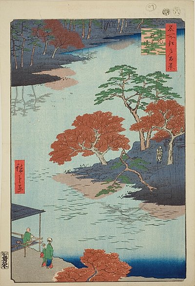 Precinti del Santuario Akiba, Ukeji (Ukeji Akiba no keidai), n. 91 della serie "Cento vedute famose di Edo (Meisho Edo hyakkei)". da Utagawa Hiroshige