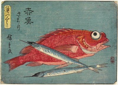 Pesce rosso e pesce ago, 1830-1844 da Utagawa Hiroshige