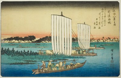 Vele di ritorno a Gyotoku, dalla serie "Otto vedute nei dintorni di Edo" da Utagawa Hiroshige