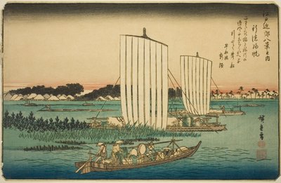 Vele di Ritorno a Gyotoku (Gyotoku no kihan), dalla serie "Otto Vedute nei Dintorni di Edo (Edo kinko hakkei no uchi)" da Utagawa Hiroshige
