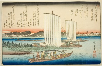 Vele di ritorno a Gyotoku (Gyotoku no kihan), dalla serie "Otto vedute nei dintorni di Edo (Edo kinko hakkei no uchi)" da Utagawa Hiroshige