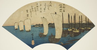 Vele di ritorno a Tsukudajima (Tsukudajima kihan), dalla serie "Otto vedute della capitale orientale (Toto hakkei)" da Utagawa Hiroshige
