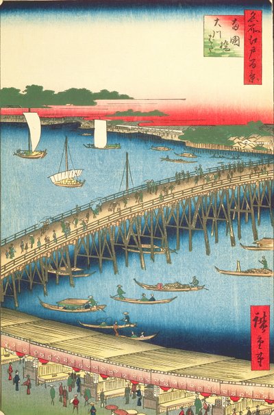 Ponte di Ryogoku e la grande riva del fiume, n.59 da Cento famosi vedute di Edo, 1856 da Utagawa Hiroshige