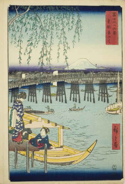Ponte Ryogoku nella capitale orientale (Toto Ryogoku), dalla serie "Trentasei vedute del Monte Fuji (Fuji sanjurokkei)" da Utagawa Hiroshige