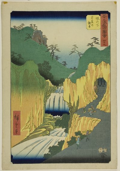 Sakanoshita: Kannon nella grotta (Sakanoshita, Gankutsu no Kannon), no. 49 della serie "Luoghi famosi delle cinquantatré stazioni (Gojusan tsugi meisho zue)", nota anche come Tokaido verticale. da Utagawa Hiroshige