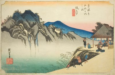 Sakanoshita: Cima del monte Fudesute (Sakanoshita, Fudesute mine), dalla serie "Le cinquantatré stazioni del Tokaido (Tokaido gojusan tsugi no uchi)", noto anche come Hoeido Tokaido da Utagawa Hiroshige