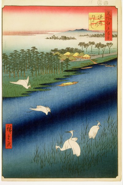 Traghetto di Sakasai, tavola 67 dalla serie Cento famosi paesaggi di Edo, Periodo Edo, Era Ansei, 1857 da Utagawa Hiroshige