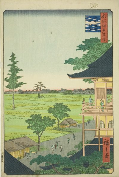 Sala Sazai del Tempio dei Cinquecento Rakan (Gohyaku Rakan Sazaido), dalla serie "Cento vedute famose di Edo (Meisho Edo hyakkei)" da Utagawa Hiroshige