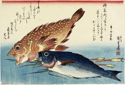 Scorfano, pesce pollo e germogli di zenzero, c. 1832 da Utagawa Hiroshige