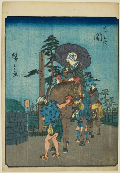 Seki, dalla serie "Le Cinquantatré Stazioni [del Tokaido] (Gojusan tsugi)," conosciuta anche come il Tokaido delle Figure (Jinbutsu Tokaido) da Utagawa Hiroshige