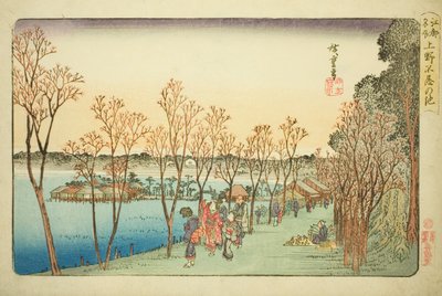 Stagno di Shinobazu a Ueno (Ueno Shinobazu no ike), dalla serie "Luoghi famosi di Edo (Koto meisho)" da Utagawa Hiroshige