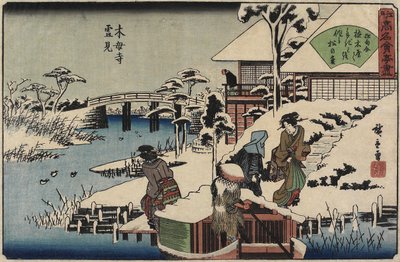 Scena di neve al Tempio Mokubo-ji e al Ristorante Uekiya da Utagawa Hiroshige