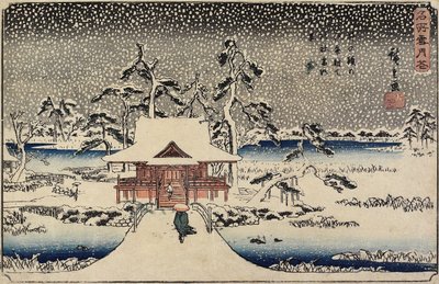 Neve al Santuario di Benzaiten nello stagno di Inokashira, 1843-1847 da Utagawa Hiroshige