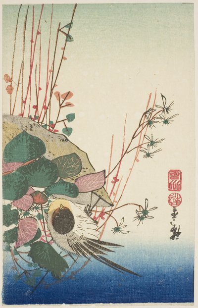 Passero su un vaso appeso da Utagawa Hiroshige