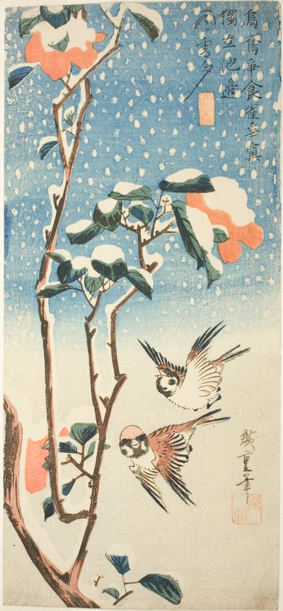 Passeri e camelia nella neve da Utagawa Hiroshige