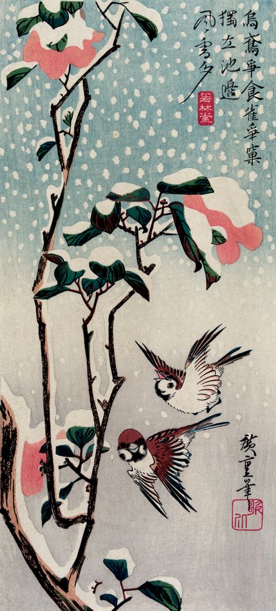 Passeri e camelie nella neve da Utagawa Hiroshige