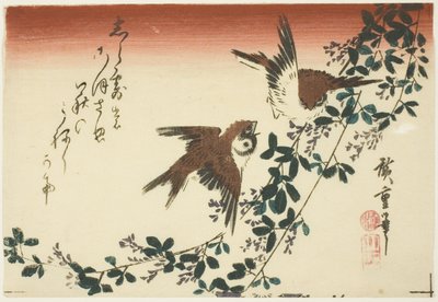 Passeri e trifoglio cespuglioso da Utagawa Hiroshige