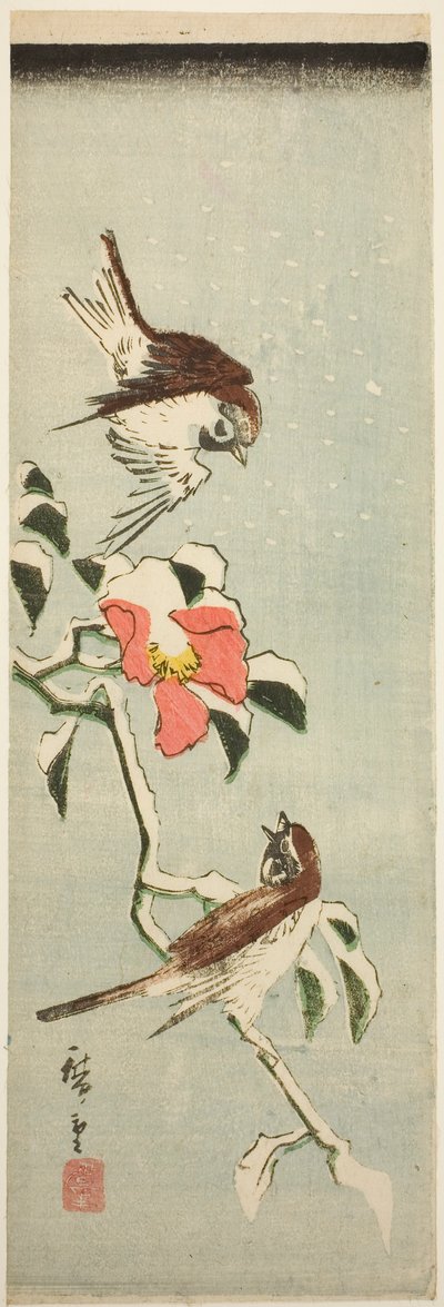 Passeri e camelia nella neve da Utagawa Hiroshige