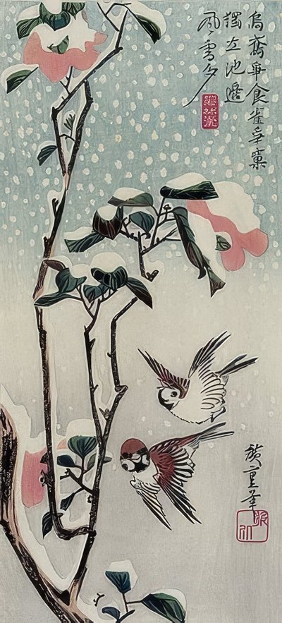 Passeri e camelie nella neve da Utagawa Hiroshige