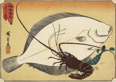 Aragosta spinosa e passera, inizio XIX secolo da Utagawa Hiroshige