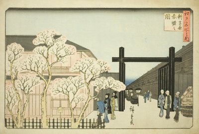 Alba di primavera nel nuovo Yoshiwara (Shin Yoshiwara haru akebono no zu), dalla serie "Luoghi famosi di Edo (Edo meisho no uchi)" da Utagawa Hiroshige
