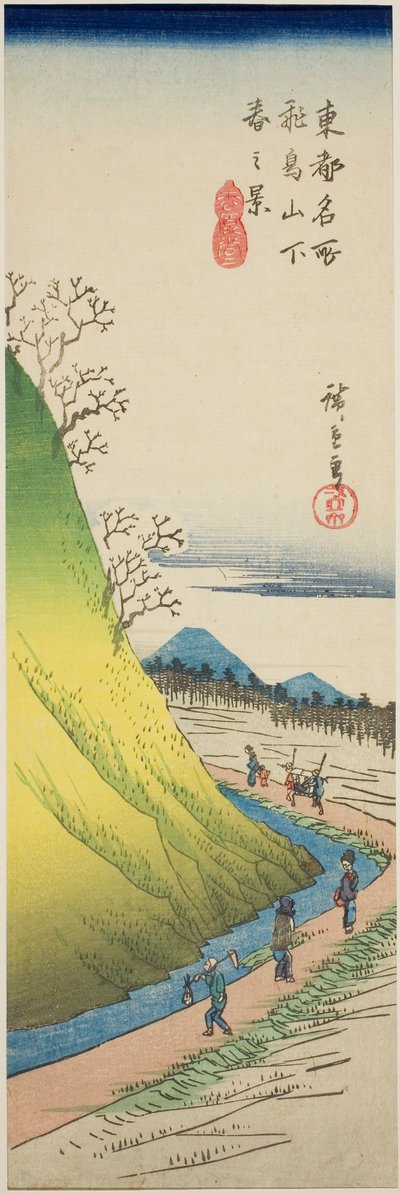 Vista primaverile dal piede della collina di Asuka (Asukayama shita haru no kei), dalla serie "Vedute famose della capitale orientale (Toto meisho)" da Utagawa Hiroshige