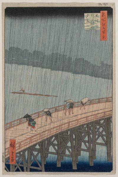 Pioggia Improvvisa sul Ponte Shin-Ōhashi e Atake, dalla serie Cento Vedute Famosi di Edo da Utagawa Hiroshige