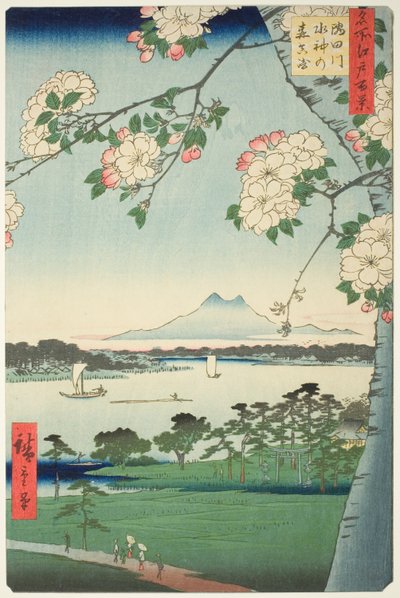 Santuario di Suijin e Massaki sul fiume Sumida (Sumidagawa Suijin no mori Massaki), dalla serie "Cento vedute famose di Edo (Meisho Edo hyakkei)" da Utagawa Hiroshige