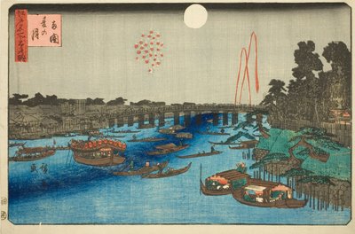 Luna Estiva su Ryogoku (Ryogoku natsu no tsuki), dalla serie "Tre Vedute di Luoghi Famosi di Edo (Edo meisho mittsu no nagame)" da Utagawa Hiroshige