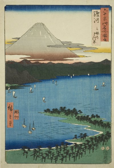 Provincia di Suruga: Il Bosco di Pini a Miho (Suruga, Miho no matsubara), dalla serie "Luoghi Famosi nelle Sessanta e più Province (Rokujuyoshu meisho zue)" da Utagawa Hiroshige