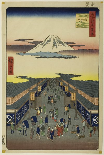 Surugacho, dalla serie "Cento vedute famose di Edo (Meisho Edo hyakkei)". da Utagawa Hiroshige