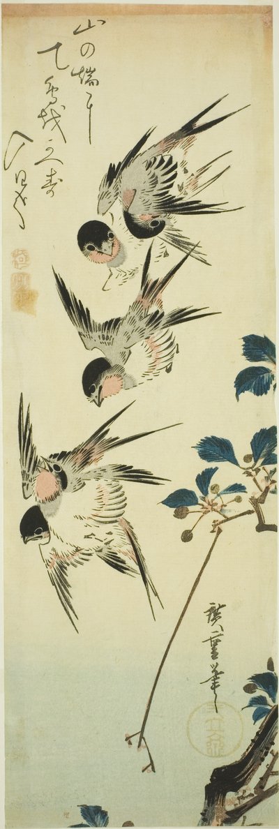 Rondini e ramo fiorito da Utagawa Hiroshige