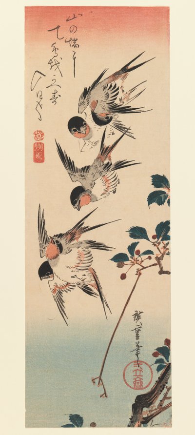 Tanzaku, Quattro rondini, 1832 da Utagawa Hiroshige