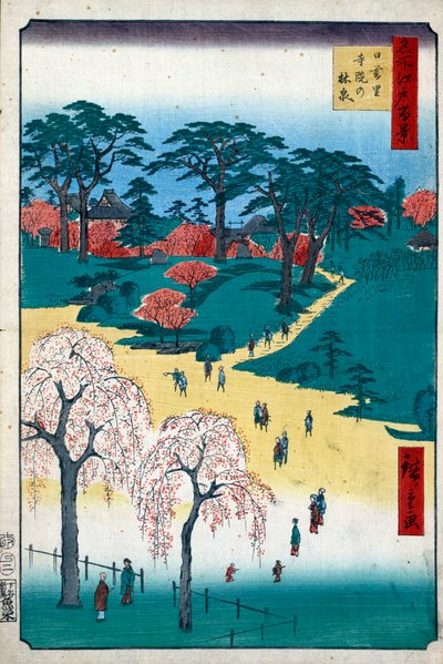 Giardini del Tempio a Nippori, Cento vedute famose di Edo, 1856-1858 da Utagawa Hiroshige
