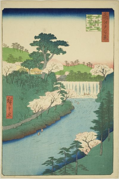 La diga sul fiume Otonashi a Oji, comunemente chiamata "La grande cascata", dalla serie "Cento famose vedute di Edo" da Utagawa Hiroshige