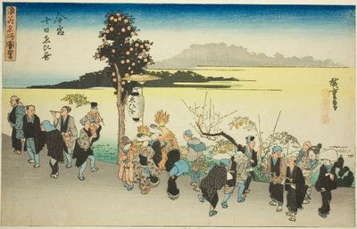 Il festival di Ebisu il decimo giorno del primo mese a Imamiya (Imamiya Toka Ebisu), dalla serie "Vedute famose di Osaka (Naniwa meisho zue)" da Utagawa Hiroshige
