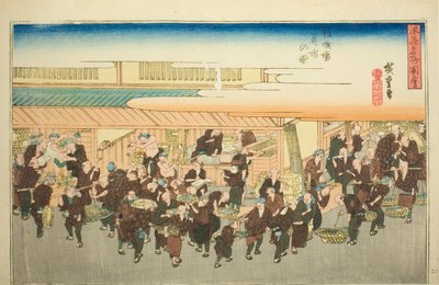 Il mercato del pesce a Zakoba, dalla serie "Vedute famose di Osaka" da Utagawa Hiroshige