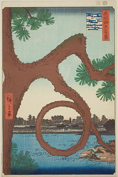 Il pino della luna sul terreno del tempio di Ueno (Ueno sannai Tsuki no matsu), dalla serie "Cento vedute famose di Edo (Meisho Edo hyakkei)". da Utagawa Hiroshige