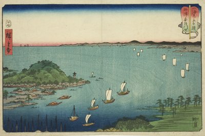 La foce del fiume Aji nella provincia di Settsu, dalla serie "Incontri di lotta tra montagne e mari" da Utagawa Hiroshige