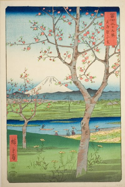Le periferie di Koshigaya nella provincia di Musashi (Musashi Koshigaya zai), dalla serie "Trentasei vedute del Monte Fuji (Fuji sanjurokkei)" da Utagawa Hiroshige
