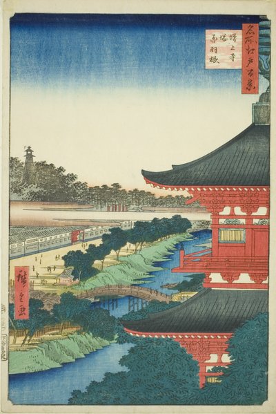 La Pagoda al Tempio Zojo e Akabane, dalla serie "Cento Vedute Famose di Edo" da Utagawa Hiroshige