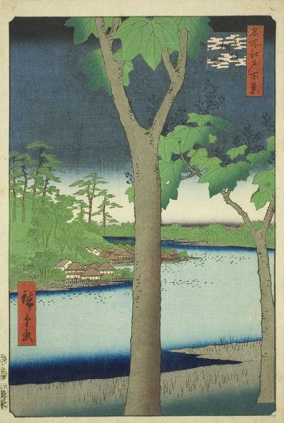 Il boschetto di Paulownia ad Akasaka (Akasaka Kiribatake), dalla serie "Cento vedute famose di Edo (Meisho Edo hyakkei)" da Utagawa Hiroshige